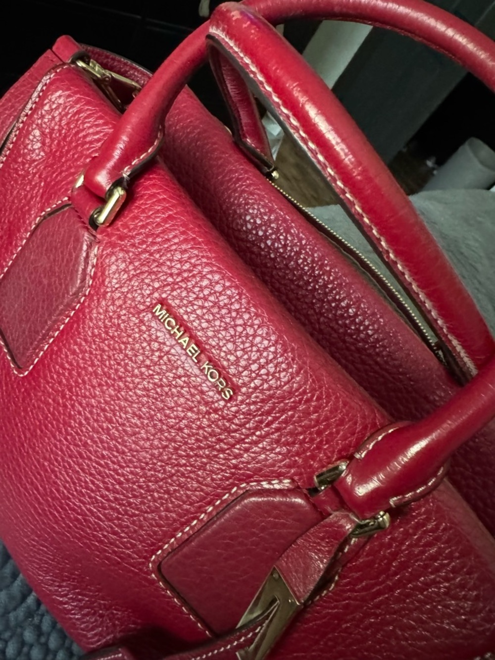 Michael Kors Selby Red Pebbled Leather Satchel with Gold Hardware - Picture 7 of 14